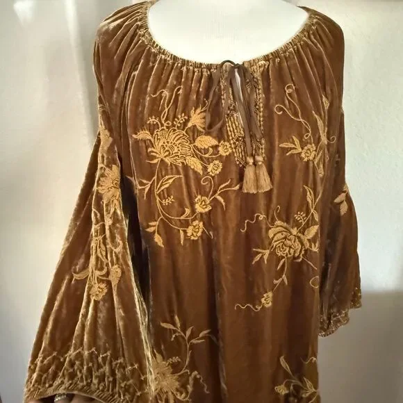 Johnny Was Velvet Tunic Peasant Blouse Large - Picture 8 of 14